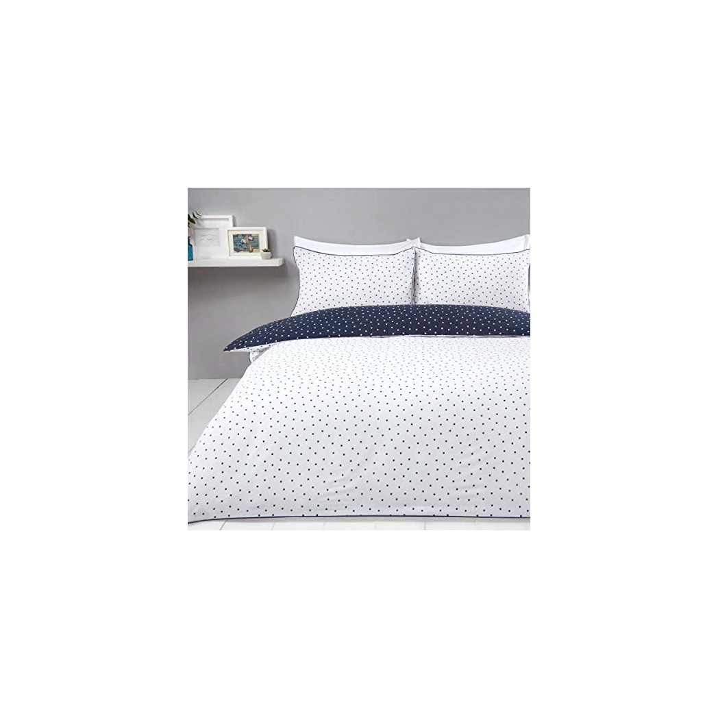 Sleepdown Mini Polka Dots Reversible Polycotton Duvet Cover Set – Easy-Care All-Season Bedding, Navy, Single