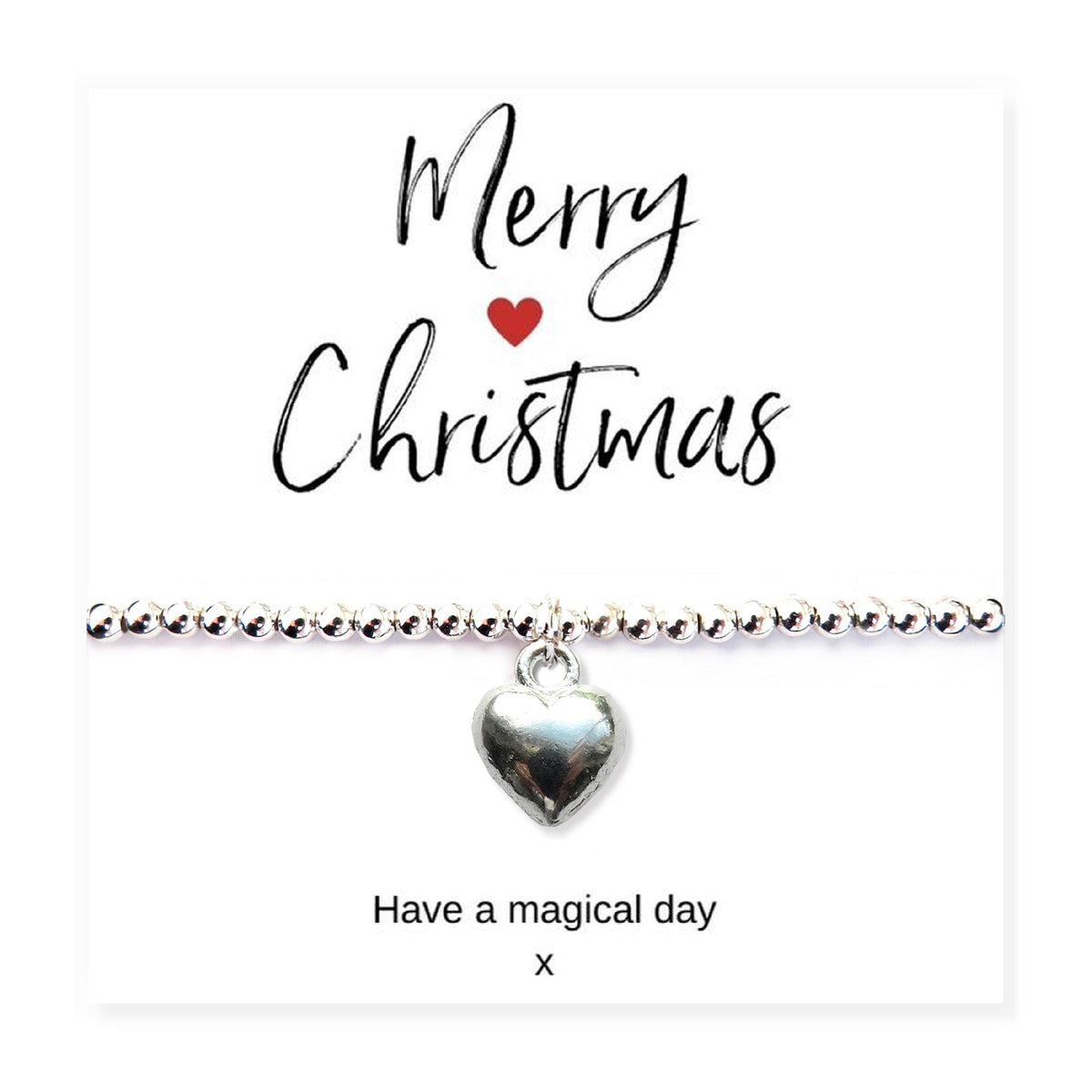 Aye Do Gifts Silver Heart Charm Stretch Bracelet with Merry Christmas Gift Card – Stacking Bracelet Gift for Her