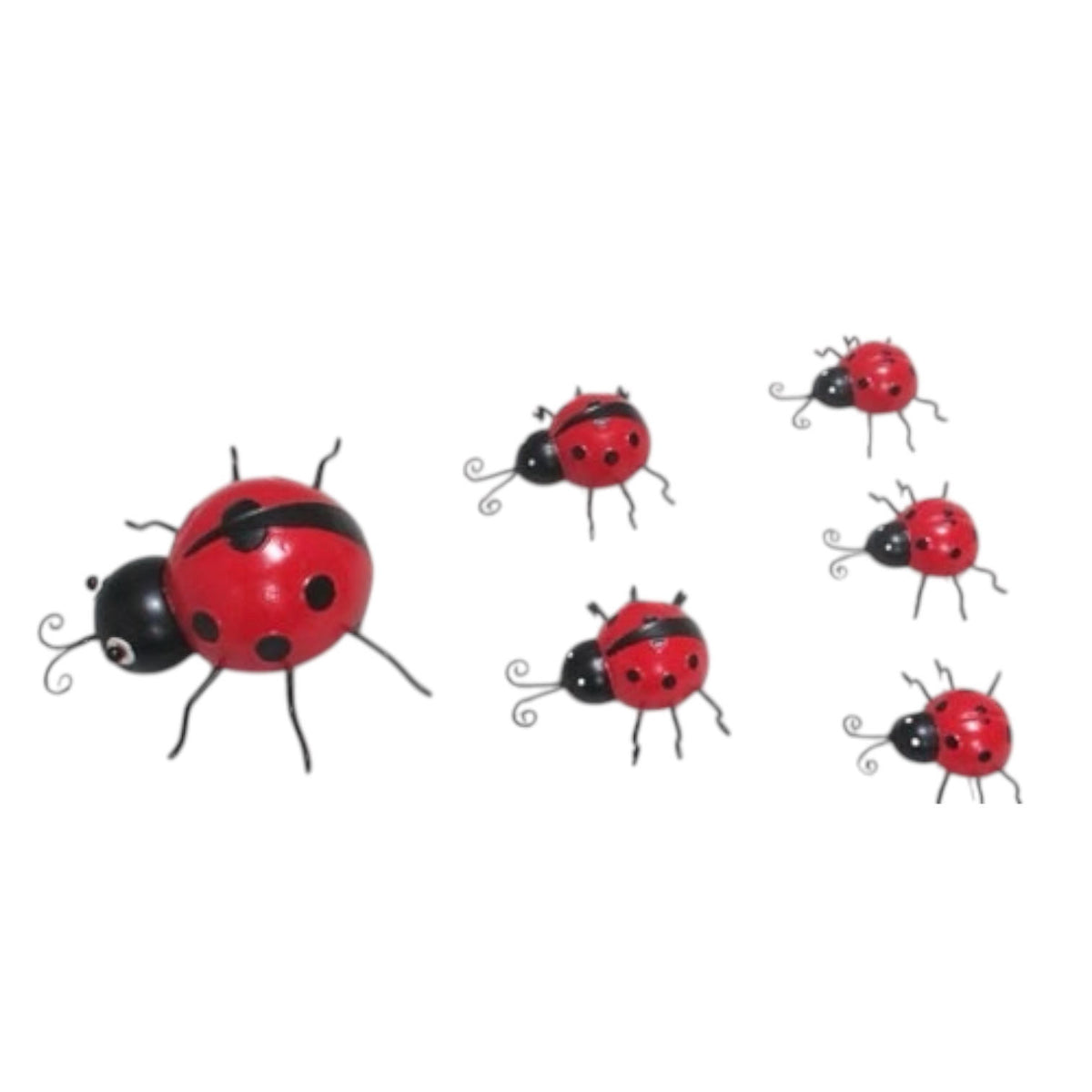 AcaciaHome Metal Ladybird Garden Wall Art – Set of 6, Weatherproof