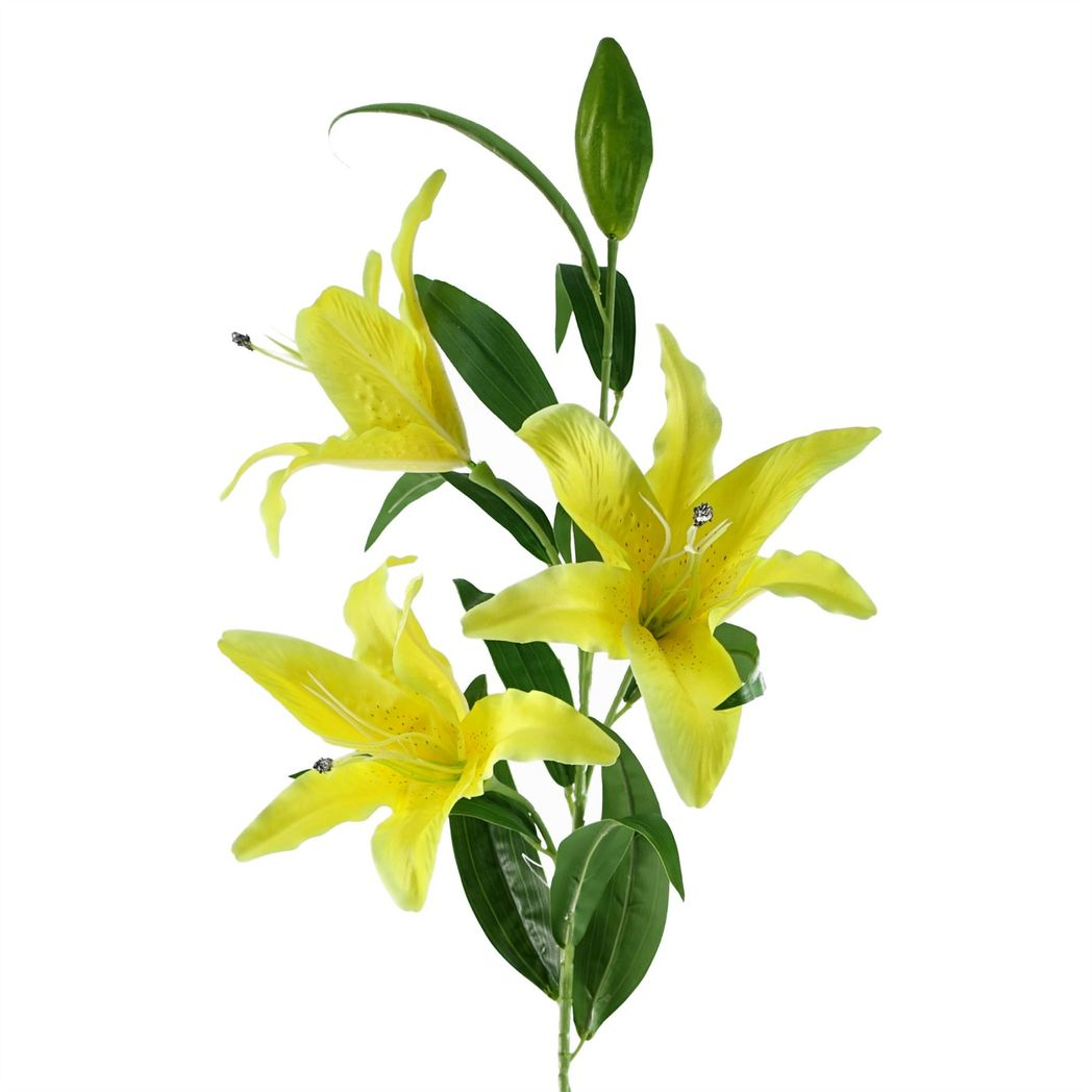 Leaf Large Artificial Lily Stems, Pack of 6 x 100cm with 18 Silk Flowers – Yellow