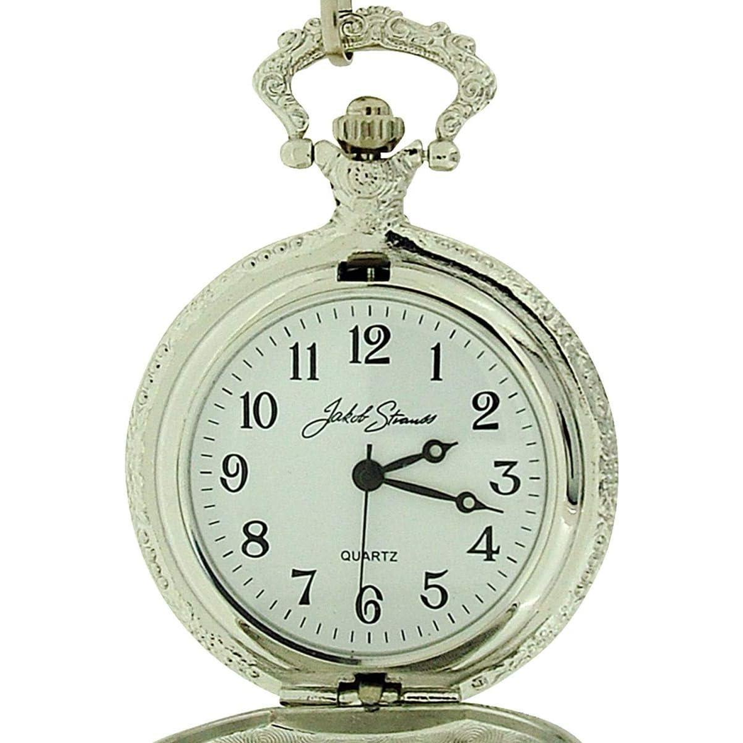 Jakob Strauss Dad Pocket Watch with Silver Tone Case & 12 Inch Brass Chain – Gift Watch, Matte White Dial