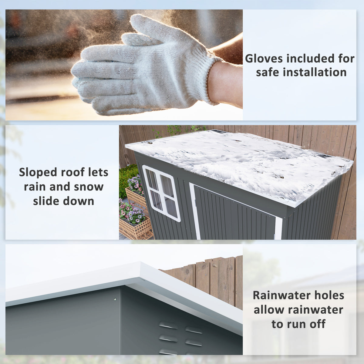 Outsunny 8.5x6ft Galvanised Steel Garden Shed with Foundation Kit, Window & Vents – Lockable Storage, Dark Grey