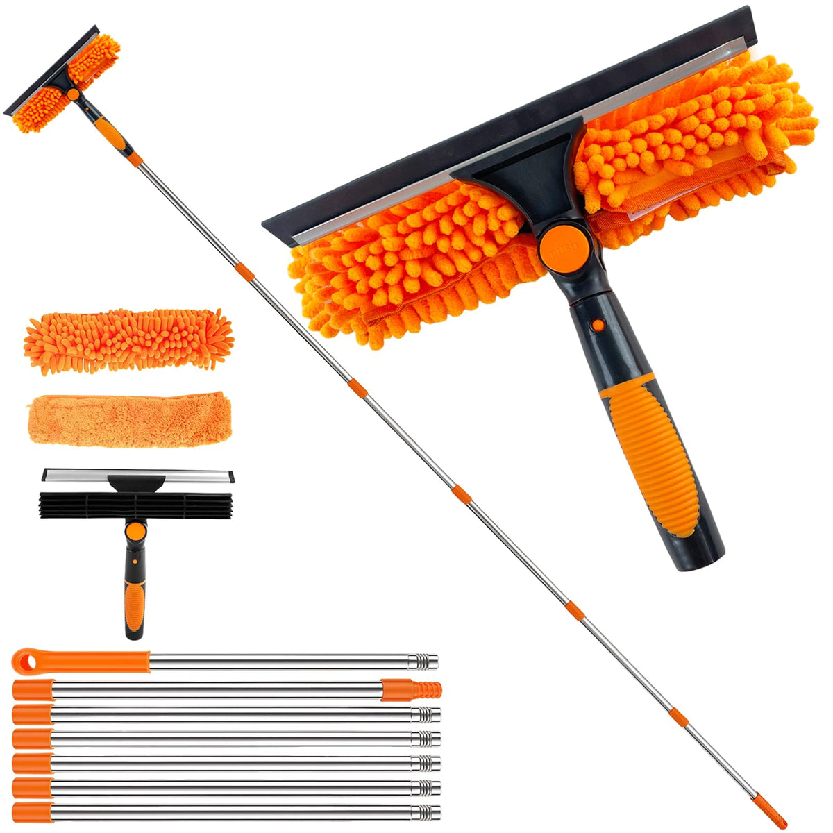 4.5m Telescopic Window Cleaning Kit with Squeegee, Chenille Duster and 10 Rods – High Reach Window Washer