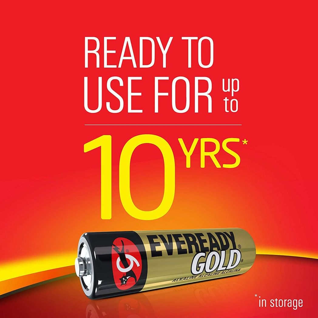 Eveready Gold Alkaline AAA/LR03 Batteries, 8 Pack (4 + 4) – Long Shelf Life Power for Remotes & Toys