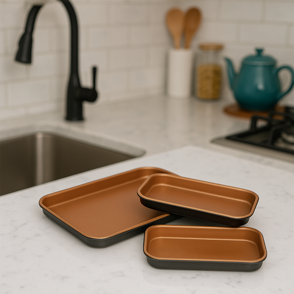 Avilo Ceratitanware Non-Stick Carbon Steel Oven Trays, Set of 3 – 2 Small and 1 Large