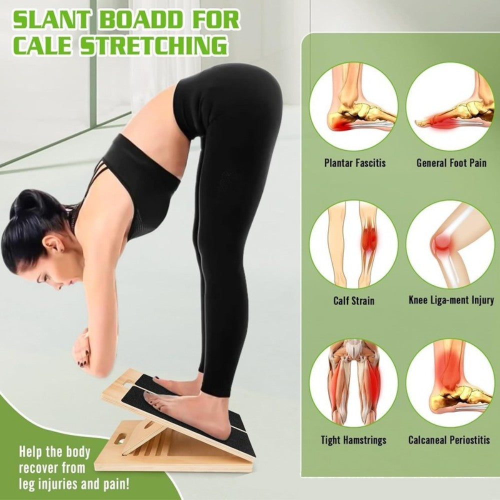 Wooden Slant Board Calf Stretcher with Adjustable Angle – Foldable Incline Board for Stretching, Yoga & Workouts