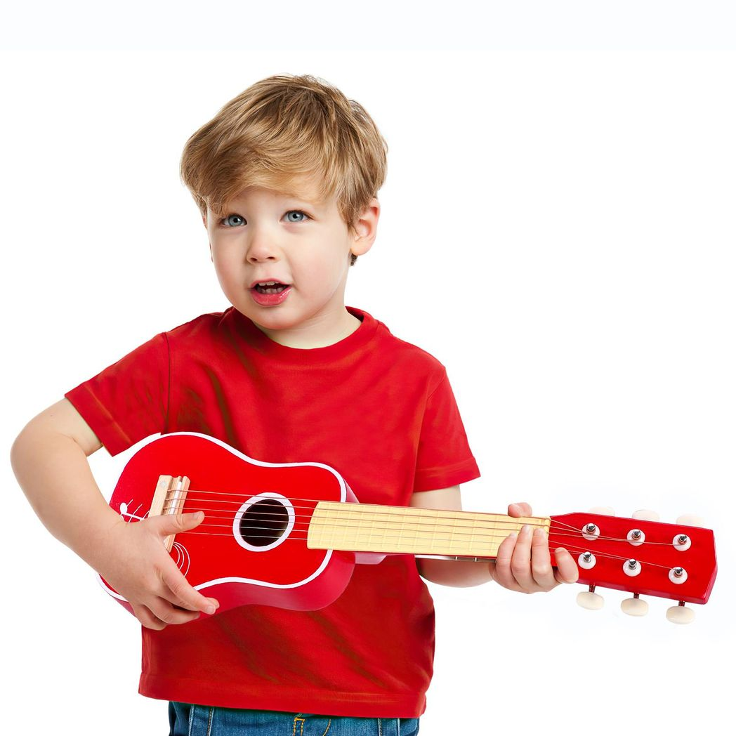 SOKA Wooden Toy Acoustic Guitar with 6 Strings – Kids Musical Instrument, Role Play & Music Learning, Red