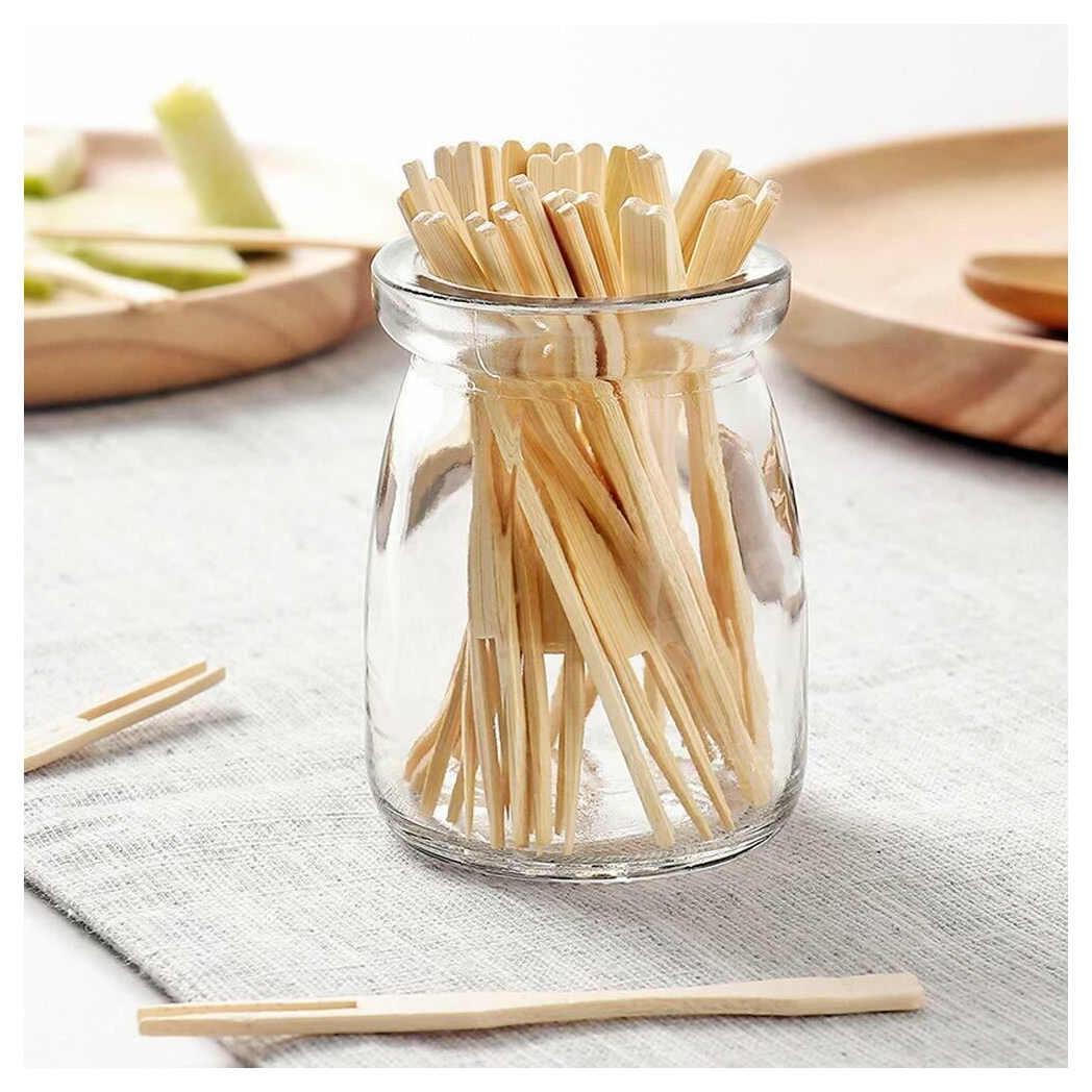 ECO Connection Pack of 50 Disposable Natural Bamboo Skewer Forks – Double Prong Party & Buffet Food Picks