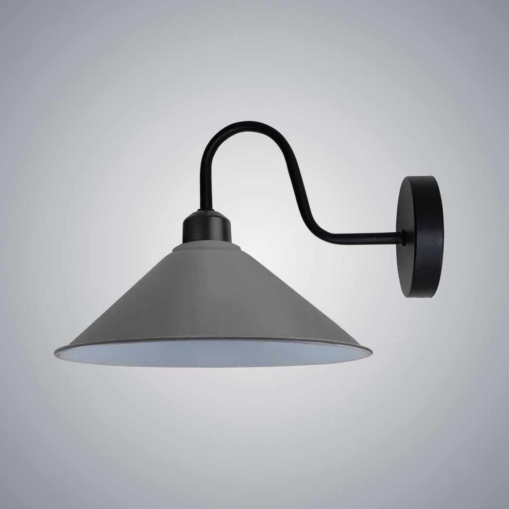 Vintage Swan Neck Wall Light with Cone Shade and E27 Socket – Dimmable Indoor Wall Sconce, Grey