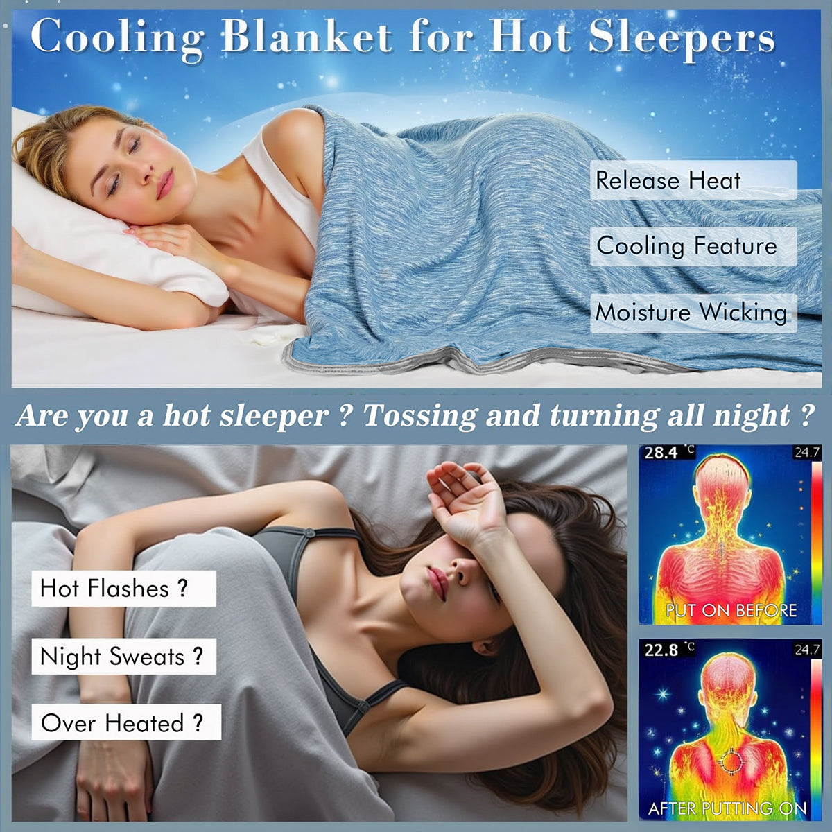 Avilo Cooling Blanket and 2 Pillowcases Set – Breathable Temperature Regulating Bedding