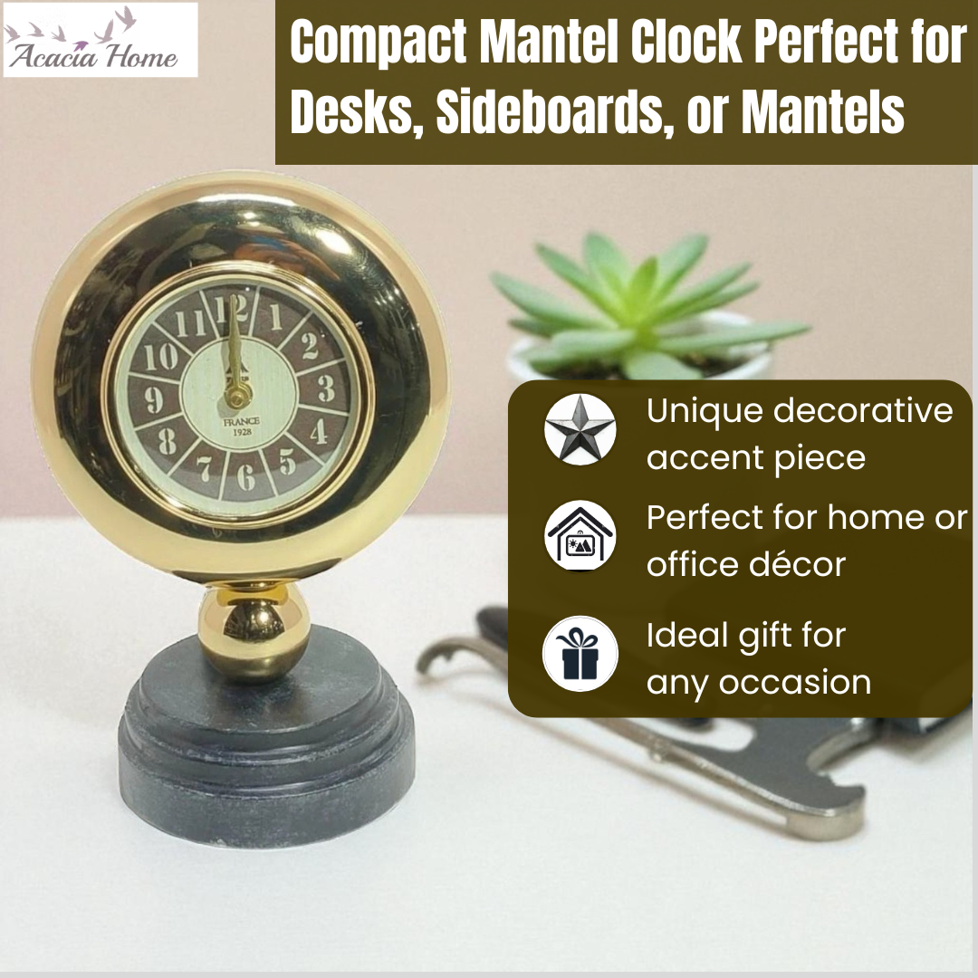 Silent Sweep Mantel Clock with Easy-to-Read Dial – Quiet Tabletop Timepiece for Bedroom & Office, Black