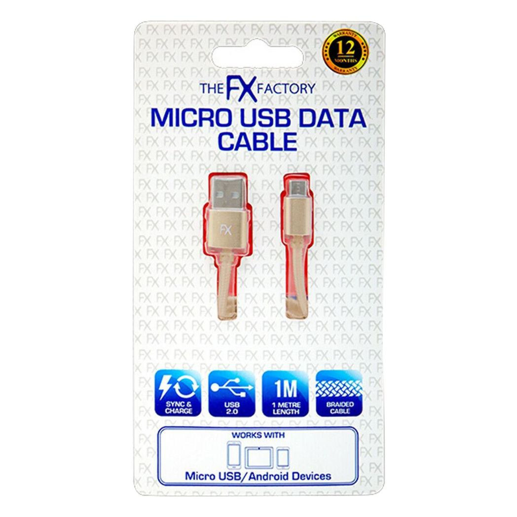 FX Powabud Braided Micro USB Data Cable, 1m – Fast Sync & Charge, Nylon Braided Cable for Phones & Tablets
