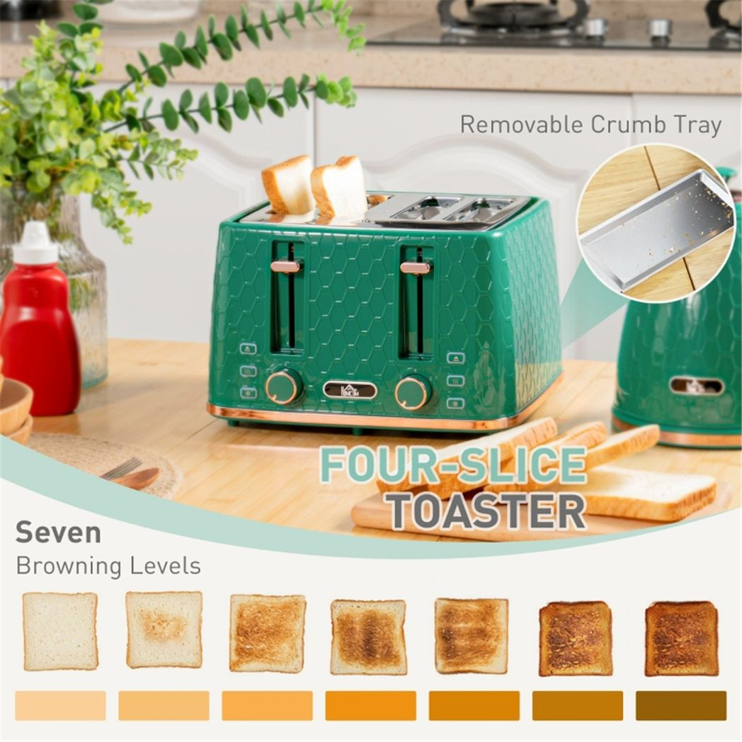 Honeycomb 1.7L Fast Boil Kettle & 4-Slice Toaster Set – Matching Breakfast Duo with Browning Settings