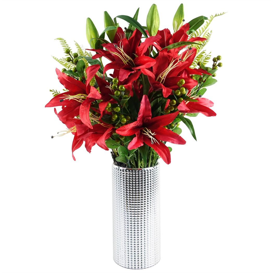 Leaf Design UK 70cm Artificial Green Berry Spray with Plastic Leaves – Floral Arrangements & Decor