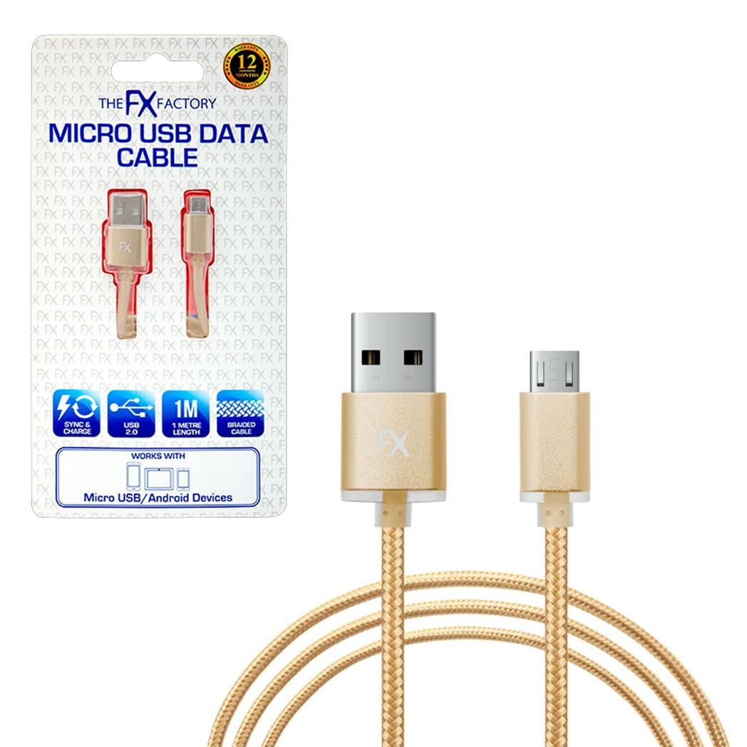 FX Powabud Braided Micro USB Data Cable, 1m – Fast Sync & Charge, Nylon Braided Cable for Phones & Tablets