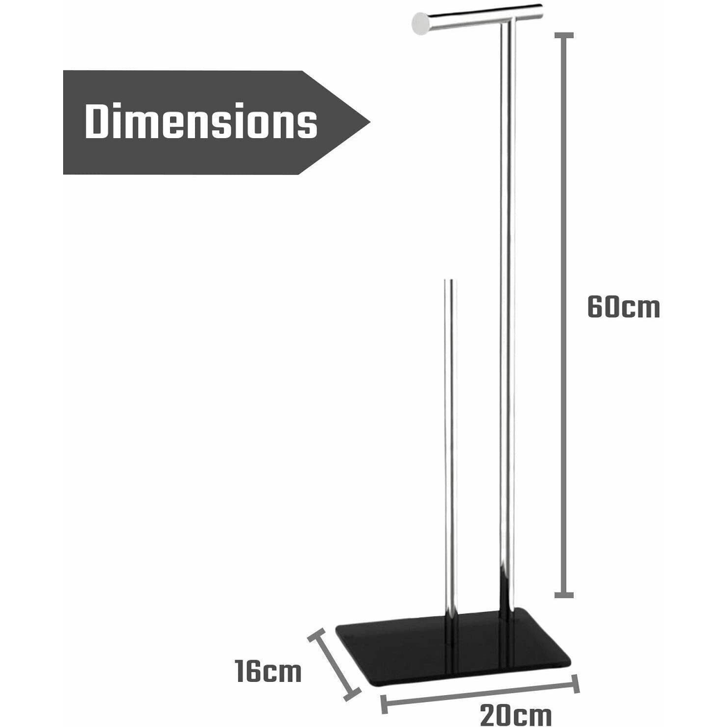 Free-Standing Toilet Roll Holder & Storer with Tempered Glass Base – Modern Stainless Steel Finish