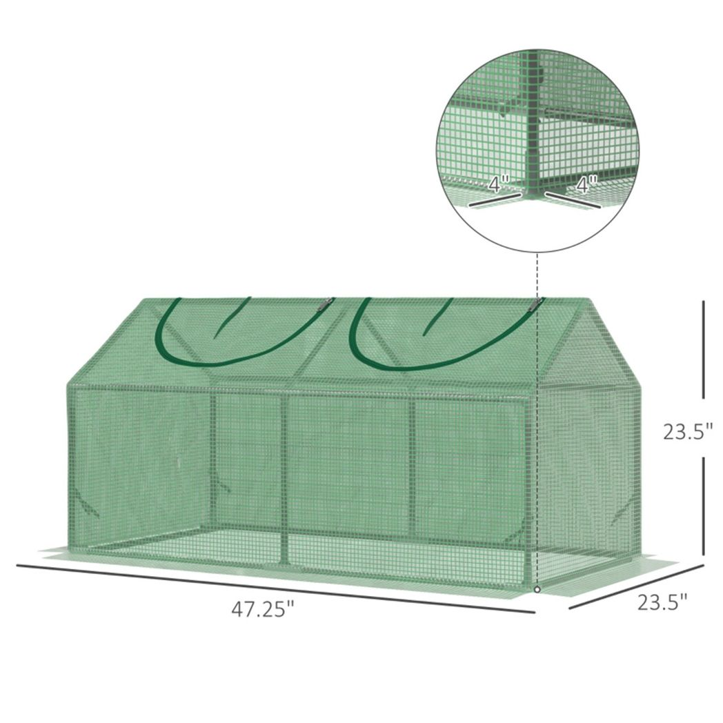Mini Walk-in Greenhouse with Two Roll-up Zippered Windows & Steel Frame – Portable Plant Cover, Green