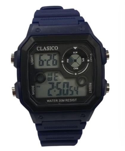 Clasico Men's Digital Watch, Water Resistant – Blue Rubber Strap