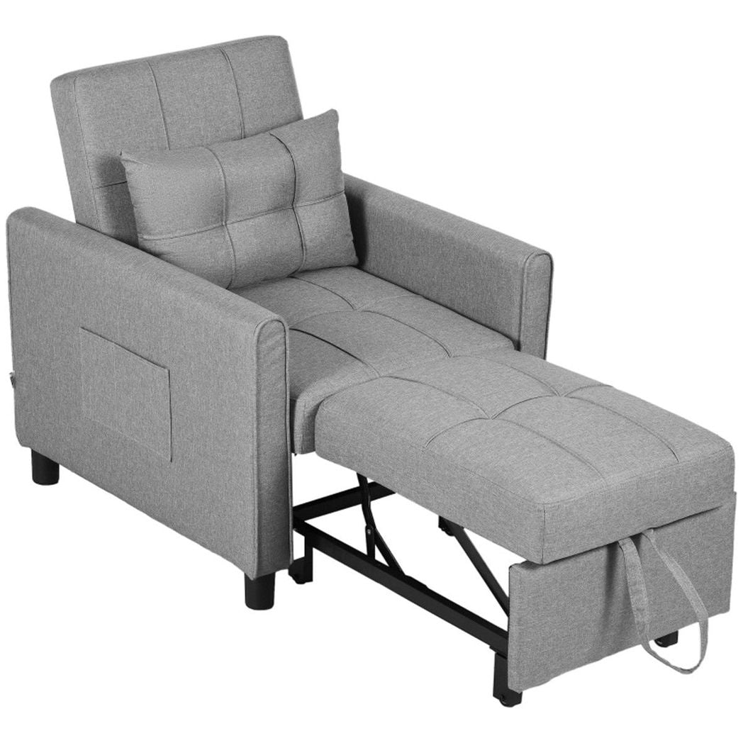 Grey Chair Bed converted into bed position