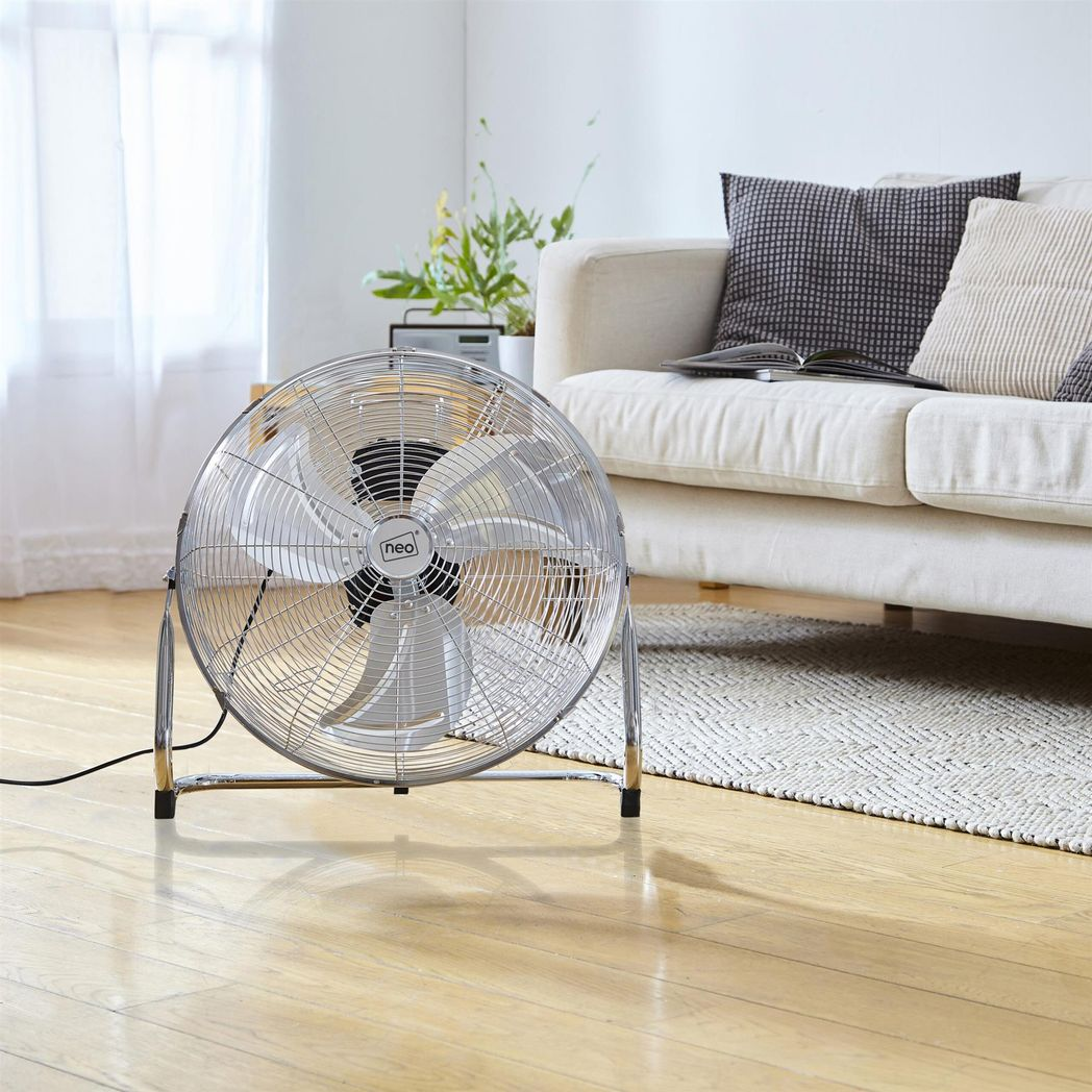 Neo 16 Inch High Velocity Chrome Metal Floor Fan with Adjustable Tilt – Home, Gym & Workshop Cooling