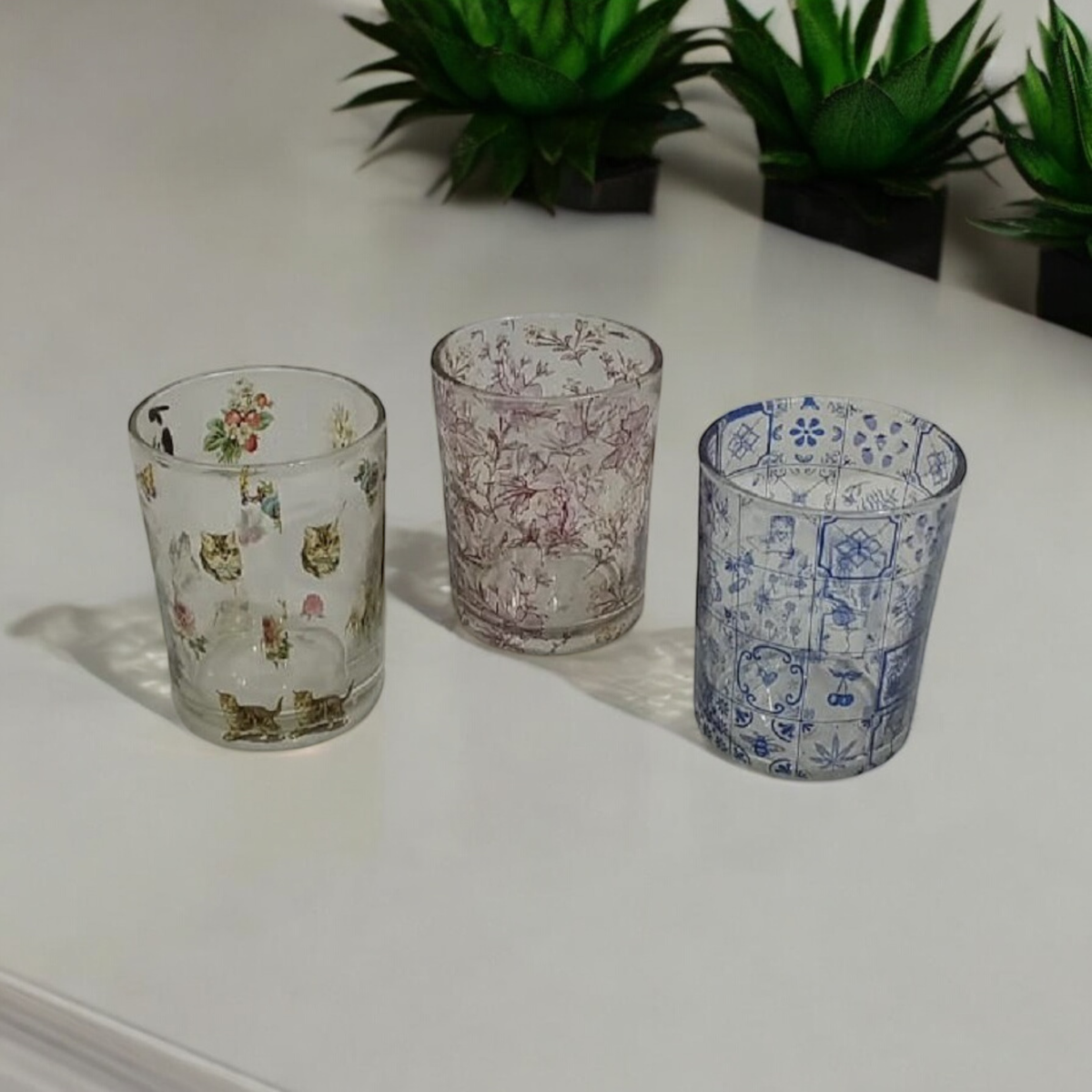 Glass Votive Holder, 10cm – Vintage-Style Washed White Tealight Candle Holder
