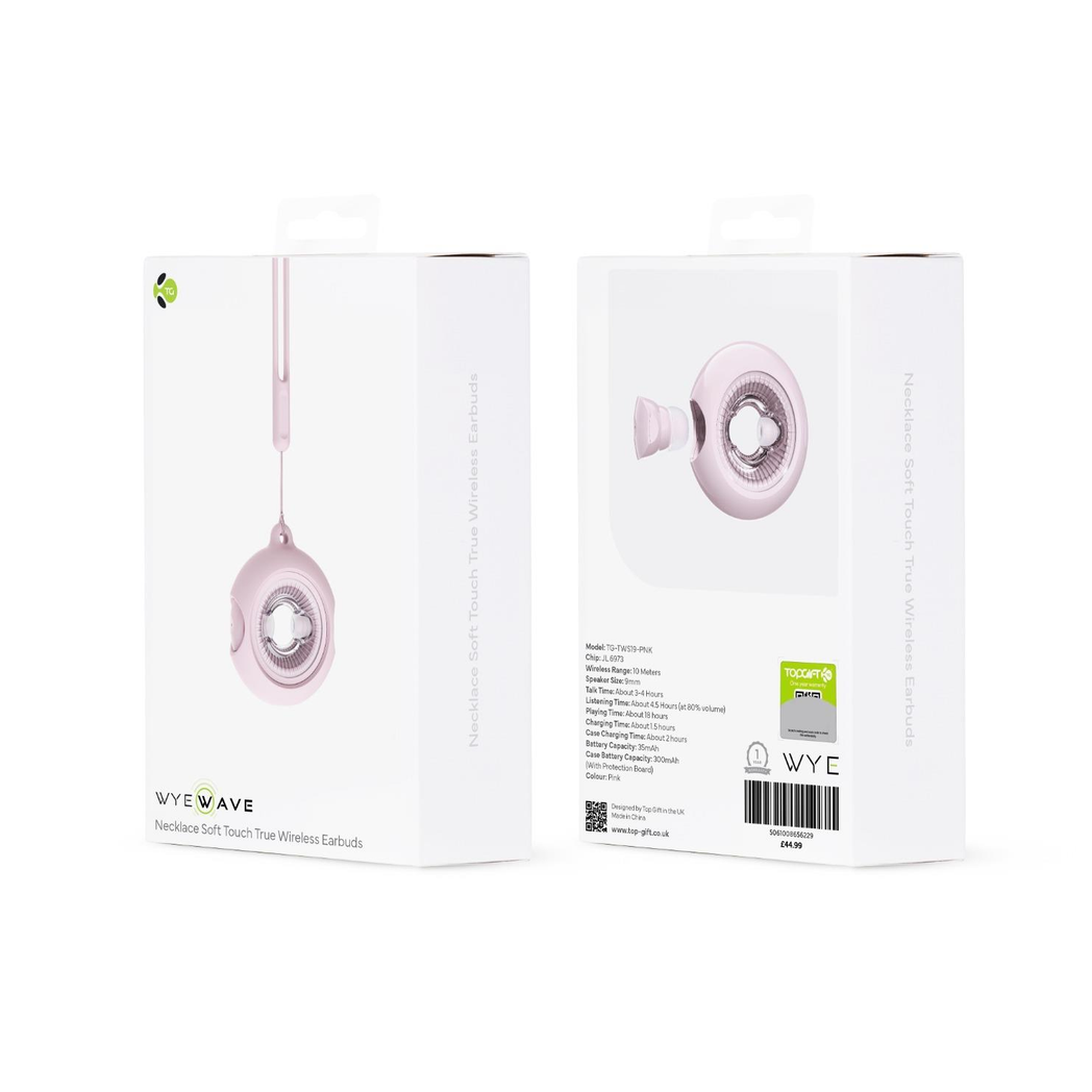 WYEWAVE True Wireless Earbuds with Necklace and Charging Case, Soft Touch – Bluetooth Earphones, Pink