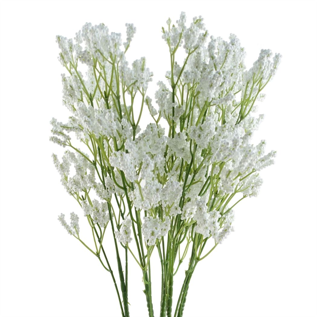 Leaf Artificial Gypsophila Spray with Wired Stem – 65cm White Faux Flowers for Arrangements