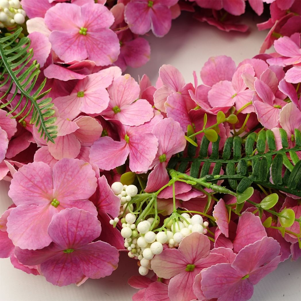 Leaf Design Large Artificial Pink Blossom Wreath, 40cm – Luxury Floral Door Decoration