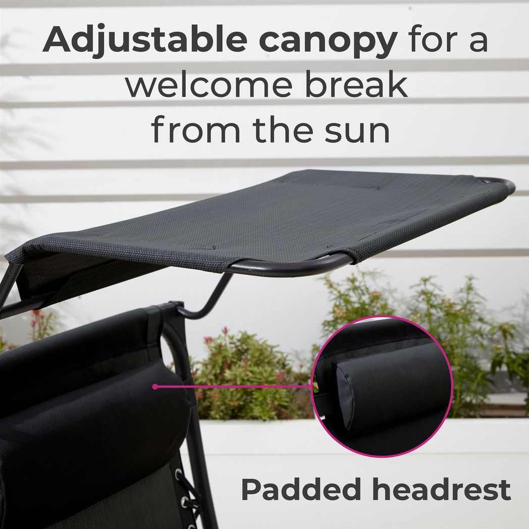 Neo 3-Piece Zero Gravity Chair Set with Side Table & Cup Holder – Folding Garden Loungers, Black