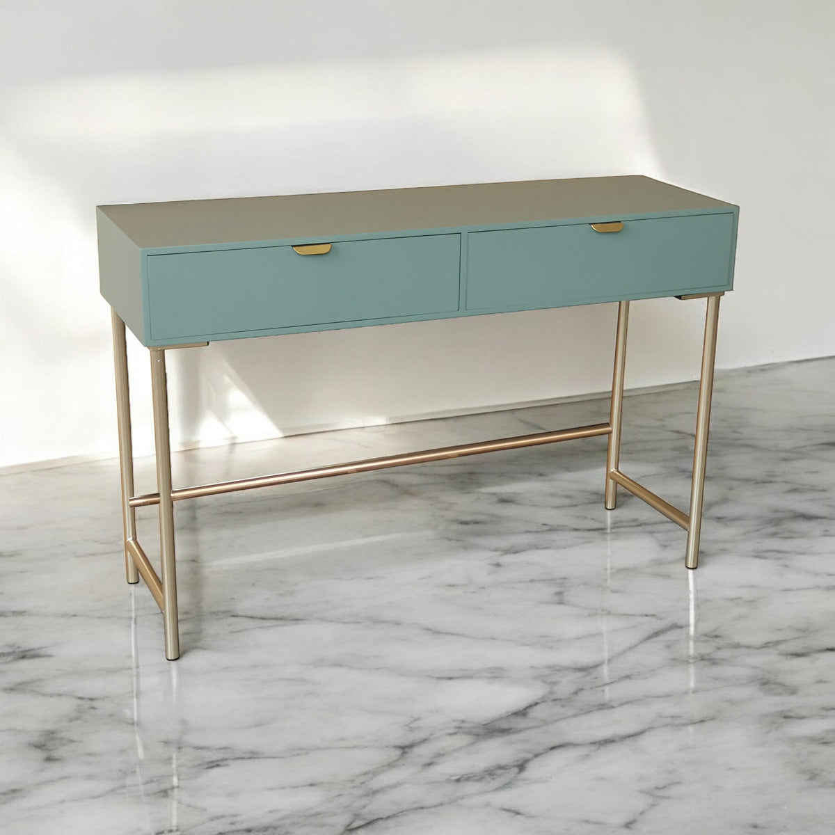 Modern 120cm Wooden 2-Drawer Side Table with Spacious Tabletop – Living Room & Hallway Storage, Green