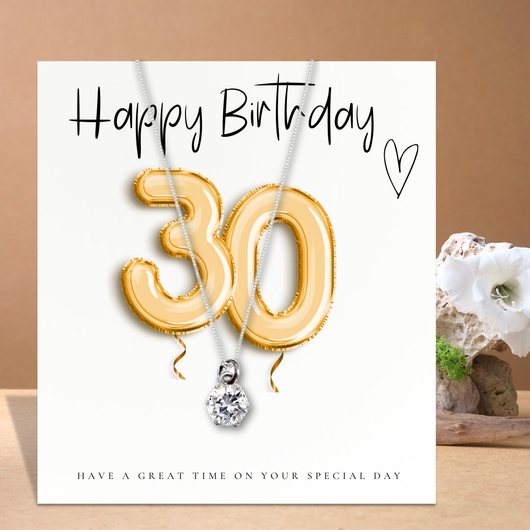 30th Birthday Gift Hamper – Cubic Zirconia Sterling Silver Necklace, Milk Chocolates & Linen Scented Candle