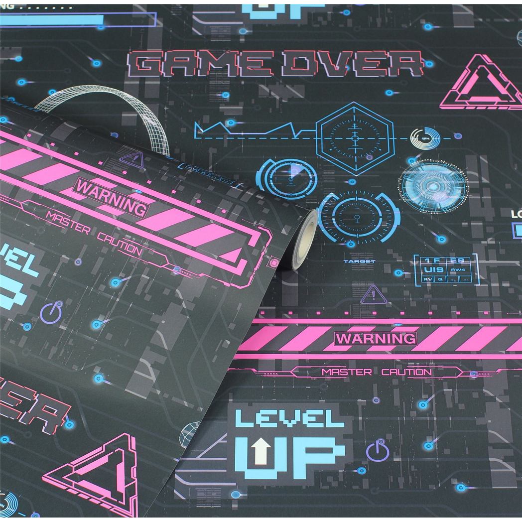 Arthouse Gamer Video Glitch Wallpaper with Neon Style Signs – Gaming Room, Play Room or Den, Pink