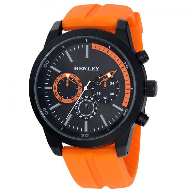 Henley Mens Large Sports Watch – Multi-Eye Dial, Orange Silicone Strap