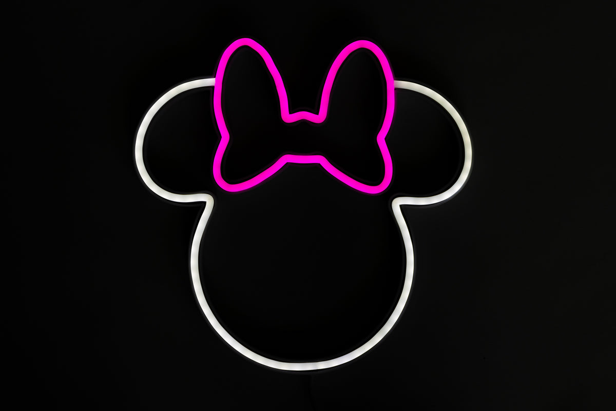 YELLOWPOP Disney Minnie Mouse LED Neon Wall Light – 250 Lumen USB Powered Sign, White Glow, Gift Boxed
