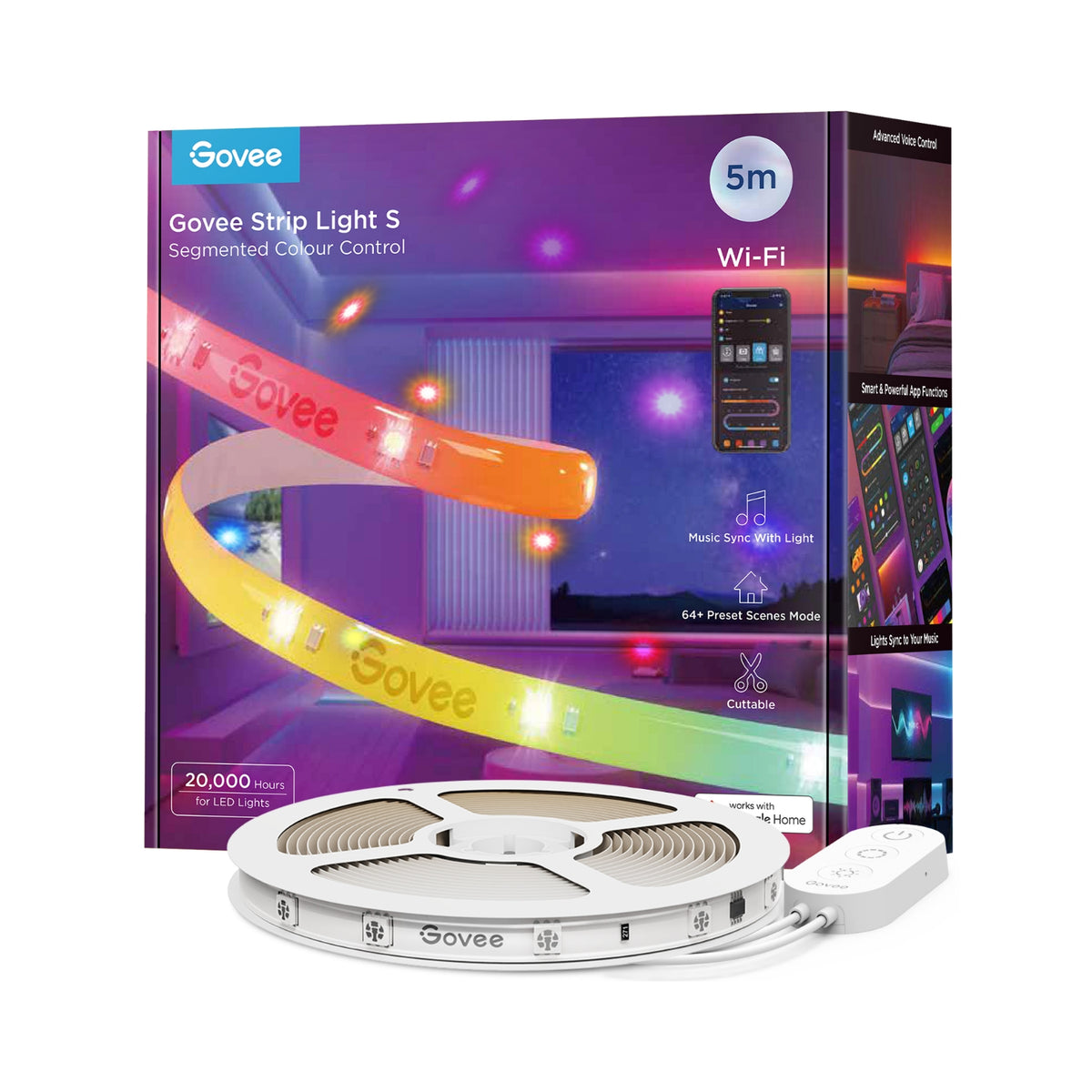 Govee RGBICW Wi-Fi LED Strip Light 10m – Warm White & Multicolour Room Lighting with Protective Epoxy Coating