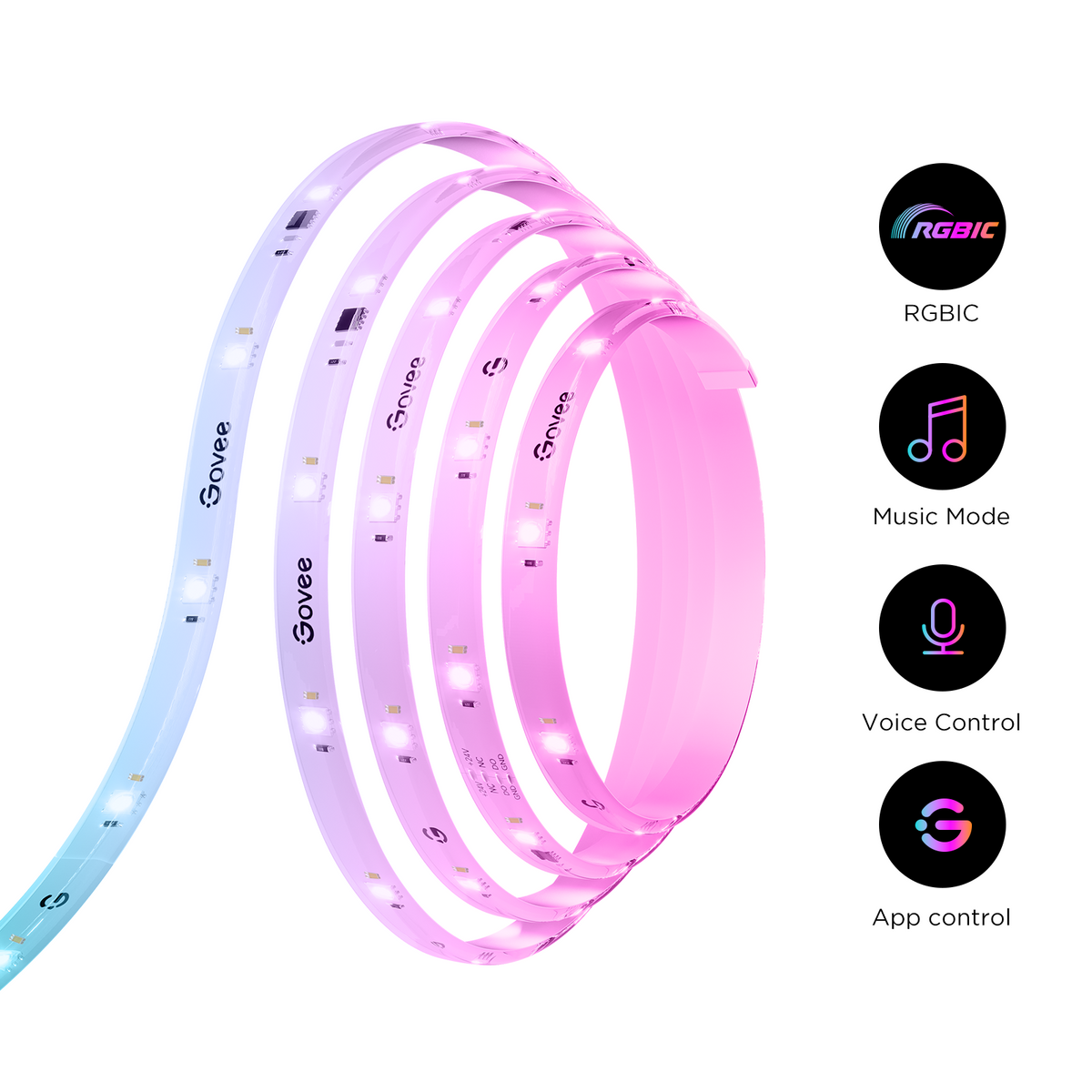 Govee RGBICW LED Strip Lights, 5m with Wi-Fi & Bluetooth Control – Colour-Changing Room Lighting