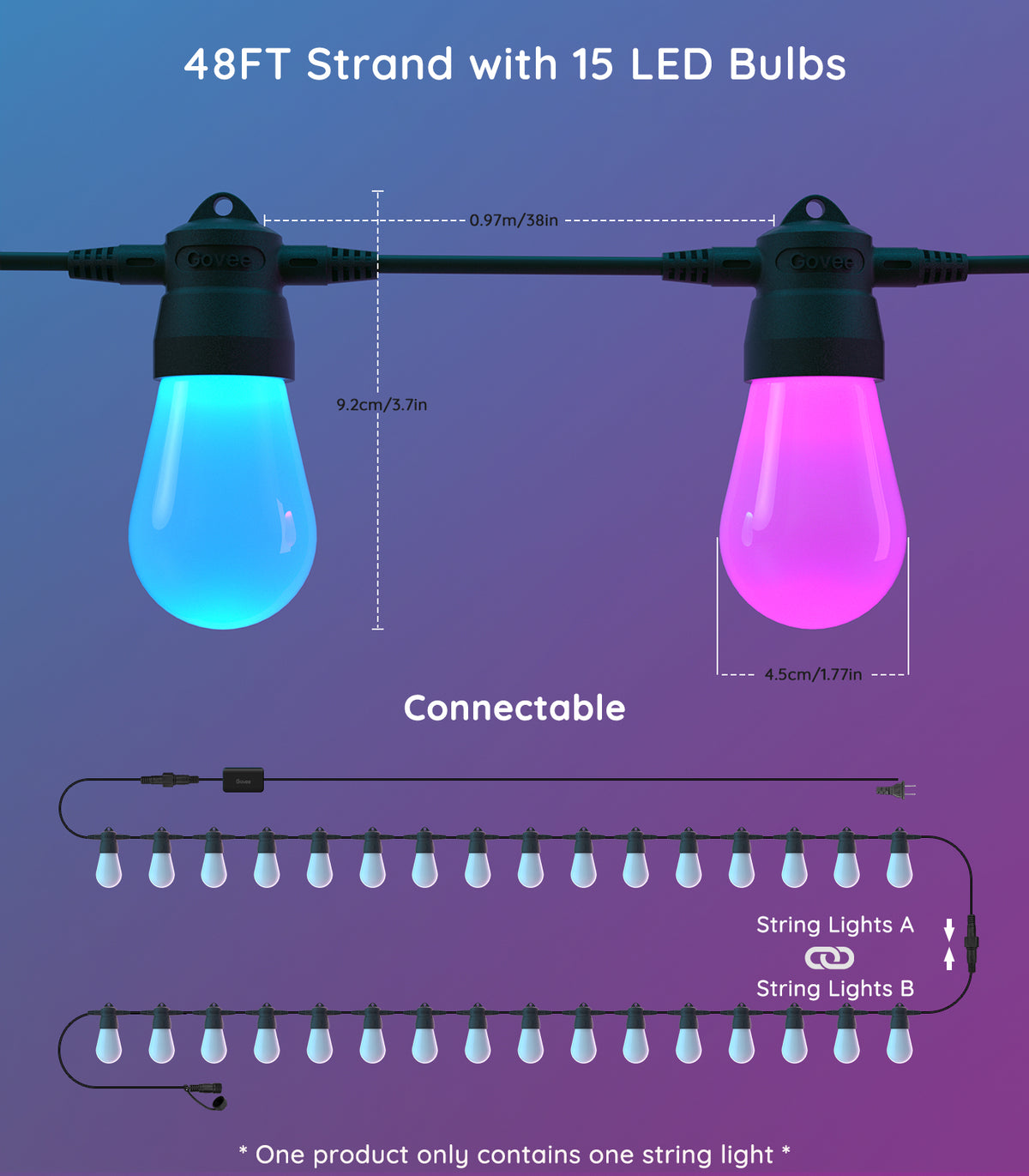 Govee RGBIC Smart Outdoor Lights 15m – Colour Changing, Dimmable, App & Voice Control, Weather Resistant