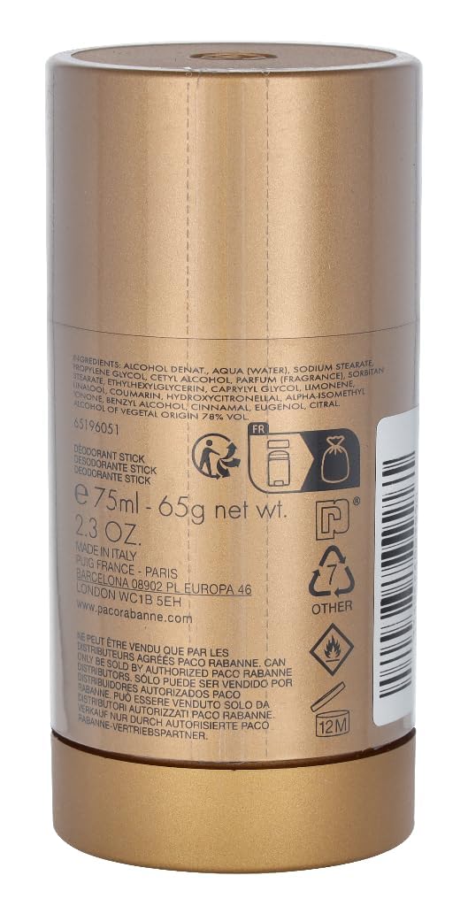 Paco Rabanne 1 Million Deodorant Stick 75ml – Long-Lasting Freshness, Alcohol-Free Men's Fragrance
