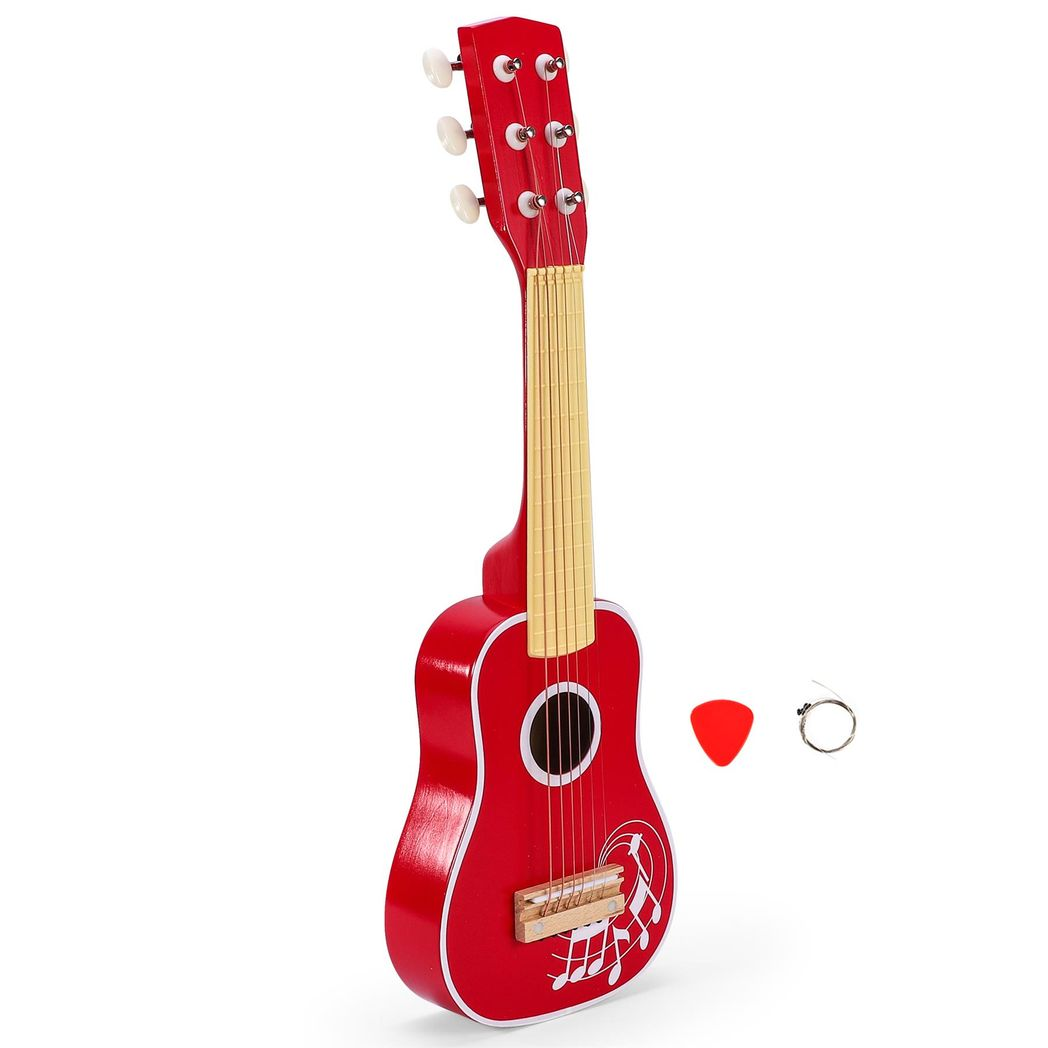 SOKA Wooden Toy Acoustic Guitar with 6 Strings – Kids Musical Instrument, Role Play & Music Learning, Red