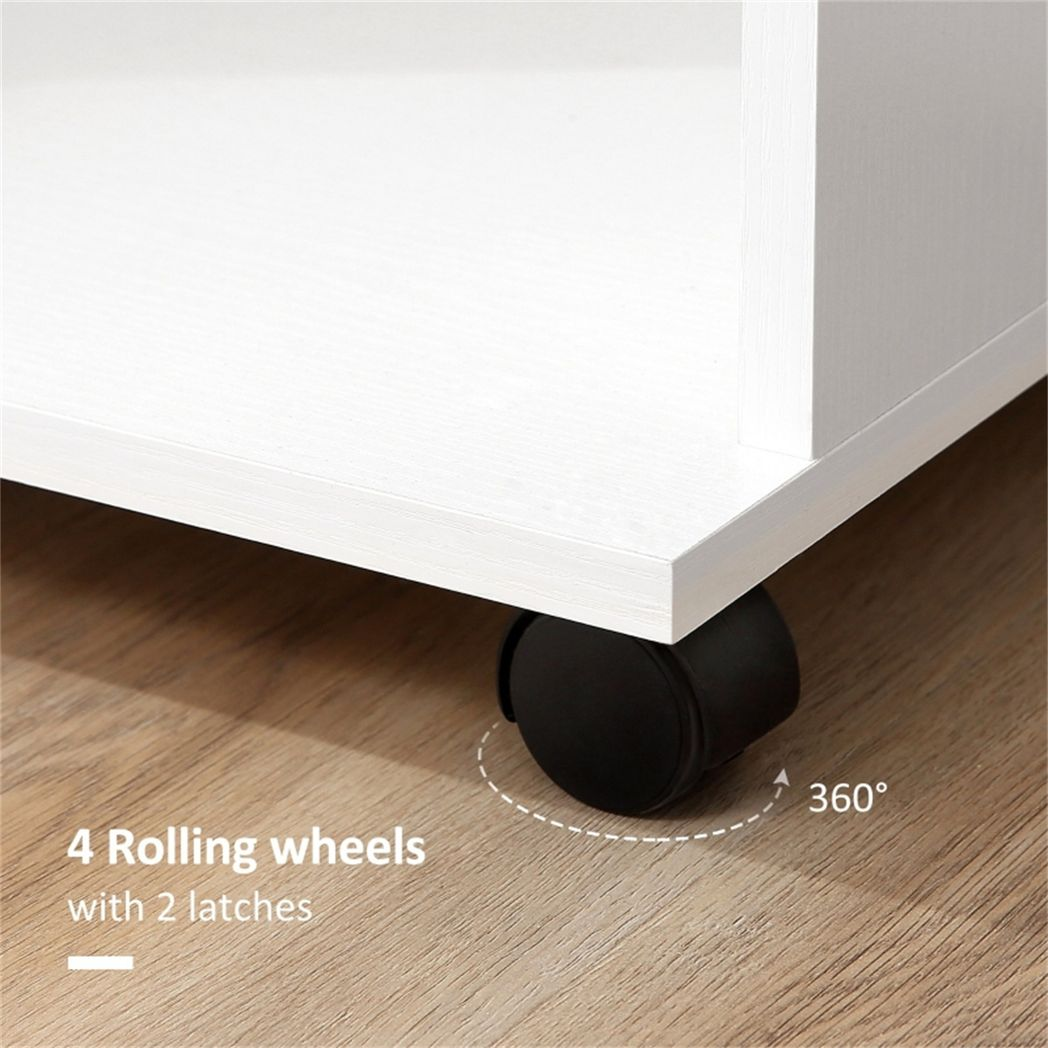 Rolling Open Wardrobe with Aluminium Hanging Rail & 3 Shelves – Mobile Bedroom Clothes Storage, White