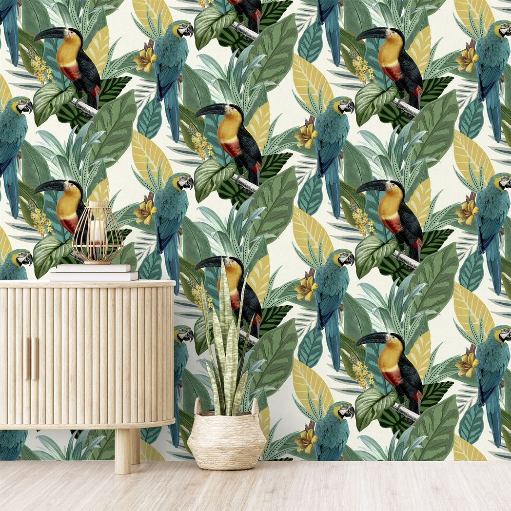 Arthouse Toucan Jungle Wallpaper – Paste the Paper Tropical Feature Wall Covering, Multi