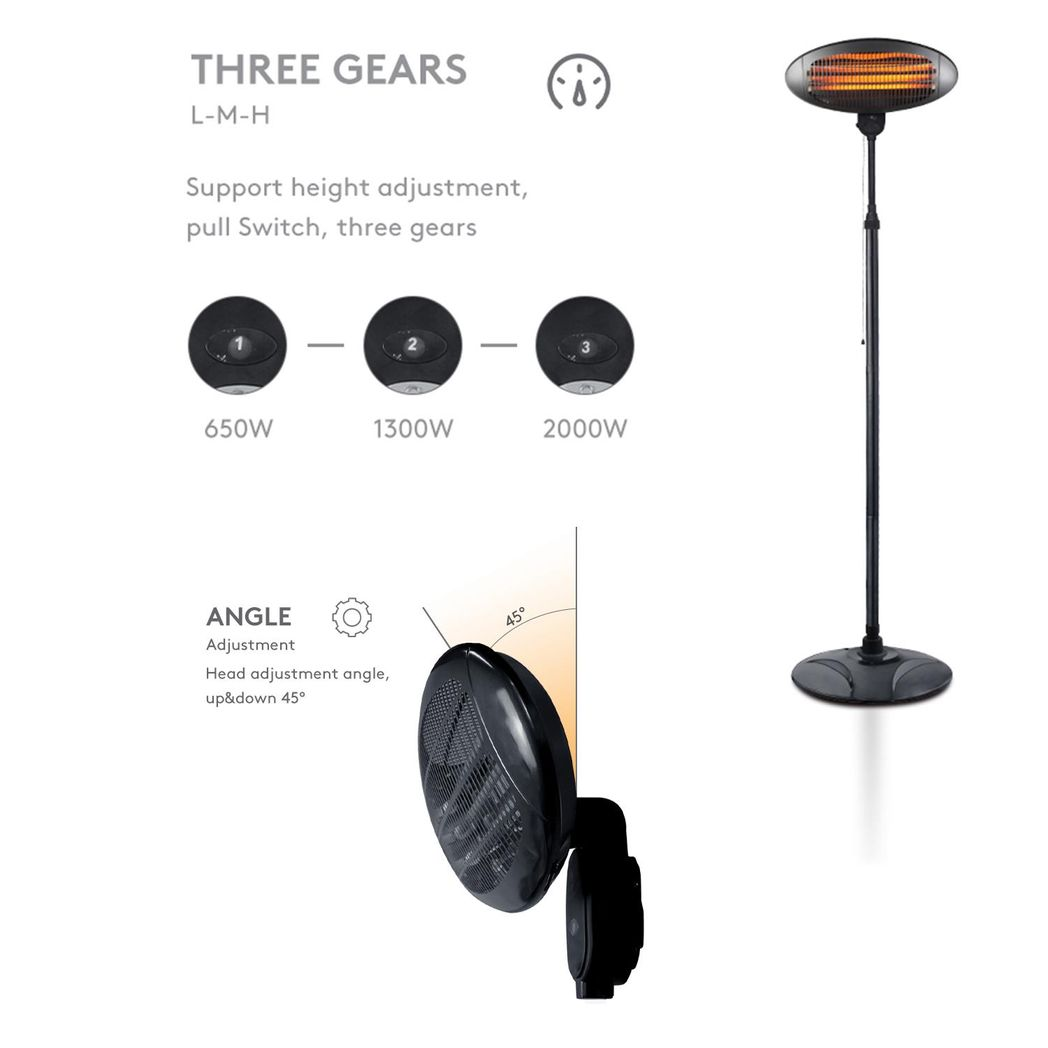 Debonair Adjustable Height Waterproof Quartz Patio Heater, 3 Heat Settings – Indoor & Outdoor Warmth