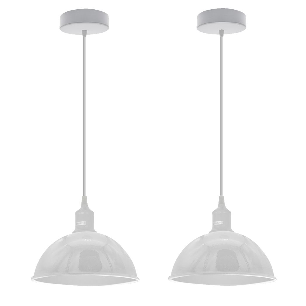 White Dome Metal Pendant Shades, 21cm – 2 Pack