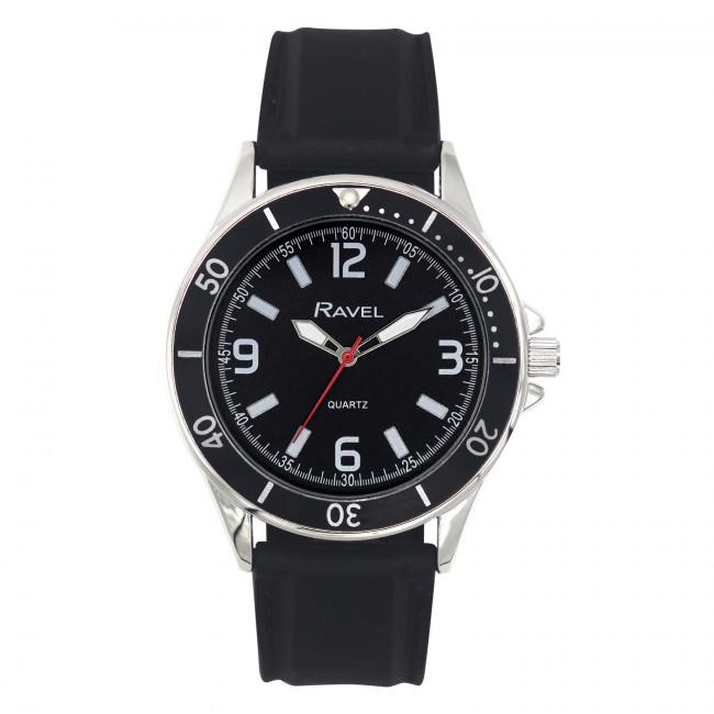 Ravel Men's Sports Watch – Black Dial, Black Silicone Strap