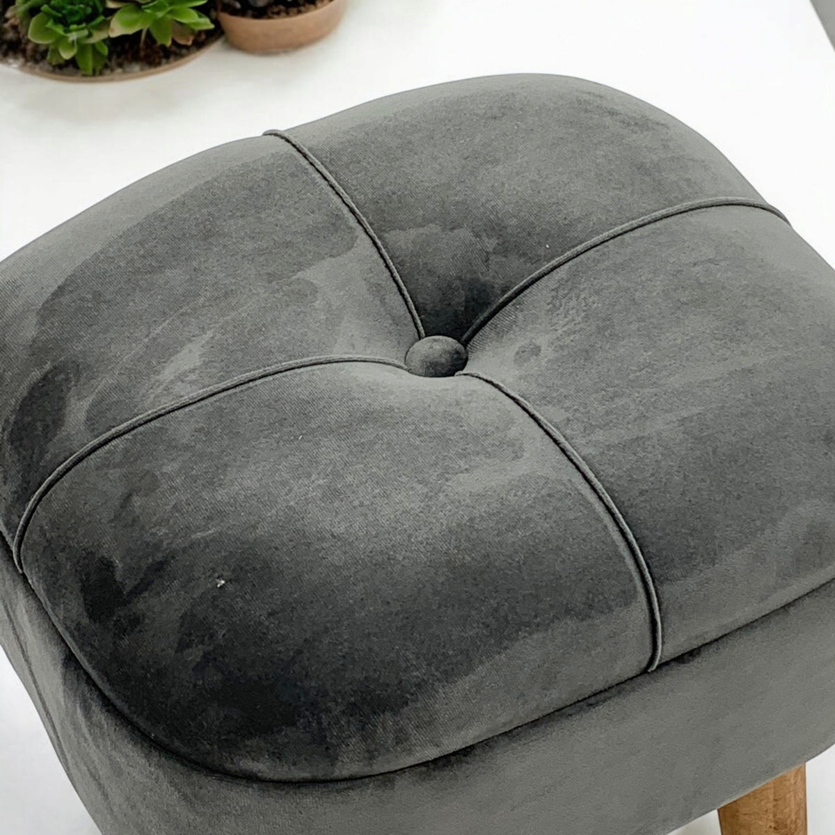 AcaciaHome Round Velvet Ottoman Footstool with Lift-Up Storage – Traditional Pattern for Living Room or Office, Grey