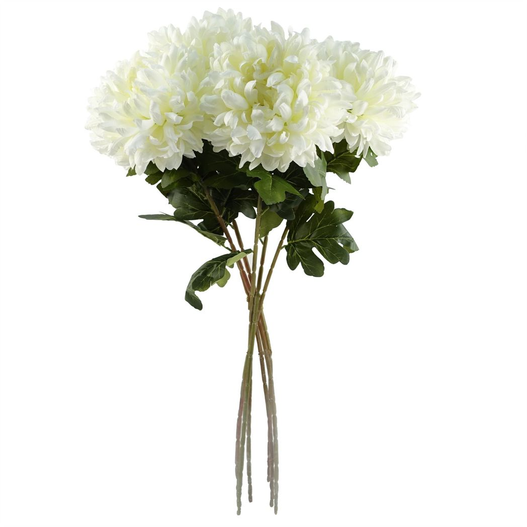Leaf Design UK Pack of 6 Extra Large Reflex Chrysanthemum Artificial Stems – 75cm Silk Flowers, White