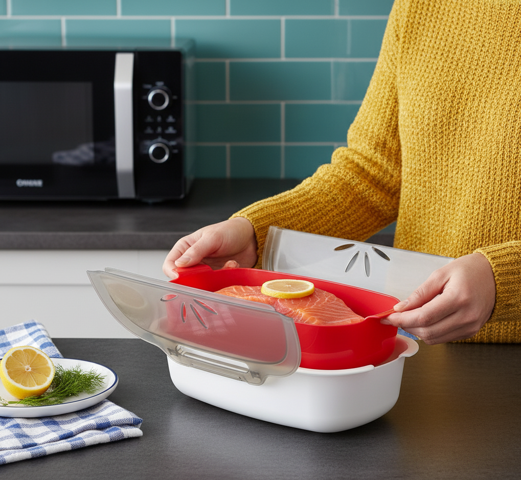 Avilo Microwave Steamer with Double Insulated Interior – Steam Vent Lid with Soft Lock