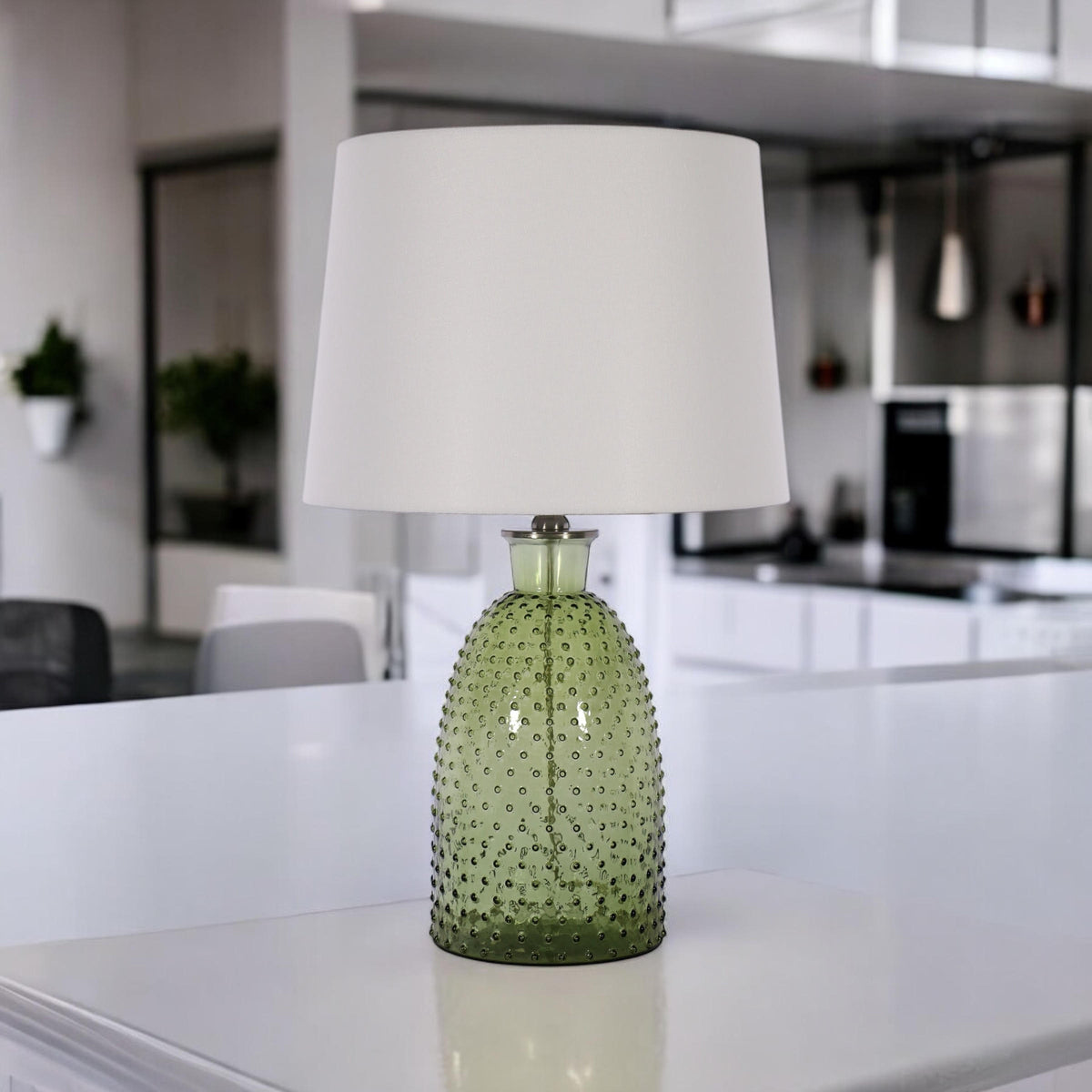 AcaciaHome Cream Ceramic Table Lamp with Drum Shade – Durable Striped Design, Handmade Shade