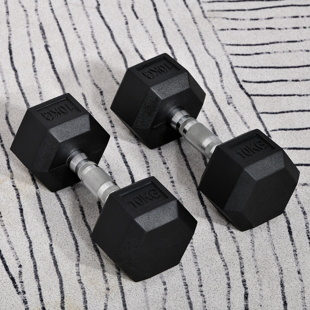 HOMCOM Hexagonal Dumbbell Set, 2 x 10kg with Knurled Handles – Anti-Roll Hand Weights for Home Gym