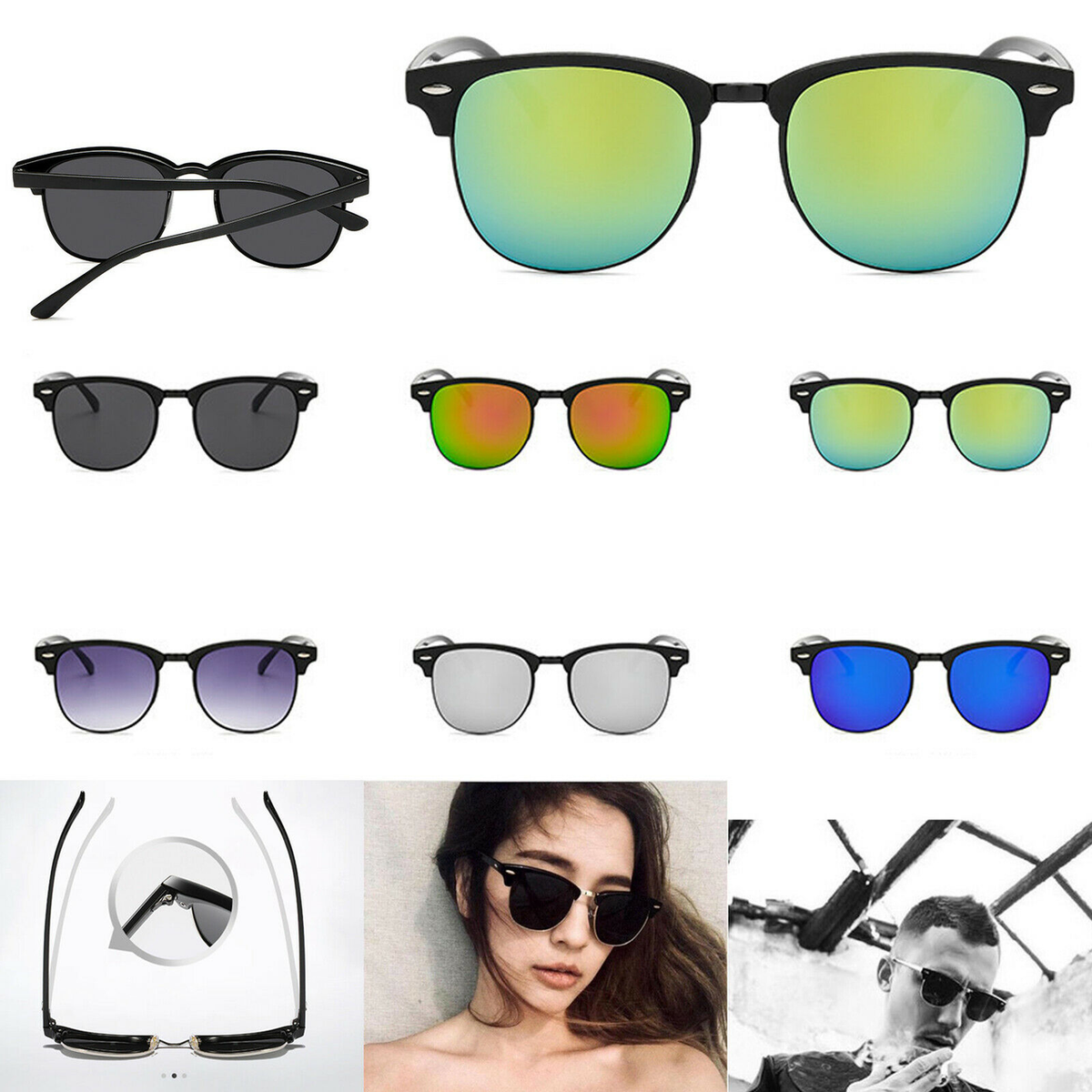 Men's Half Frame Polarised Sunglasses, Black Horn Rimmed, UV400 – Driving and Fishing